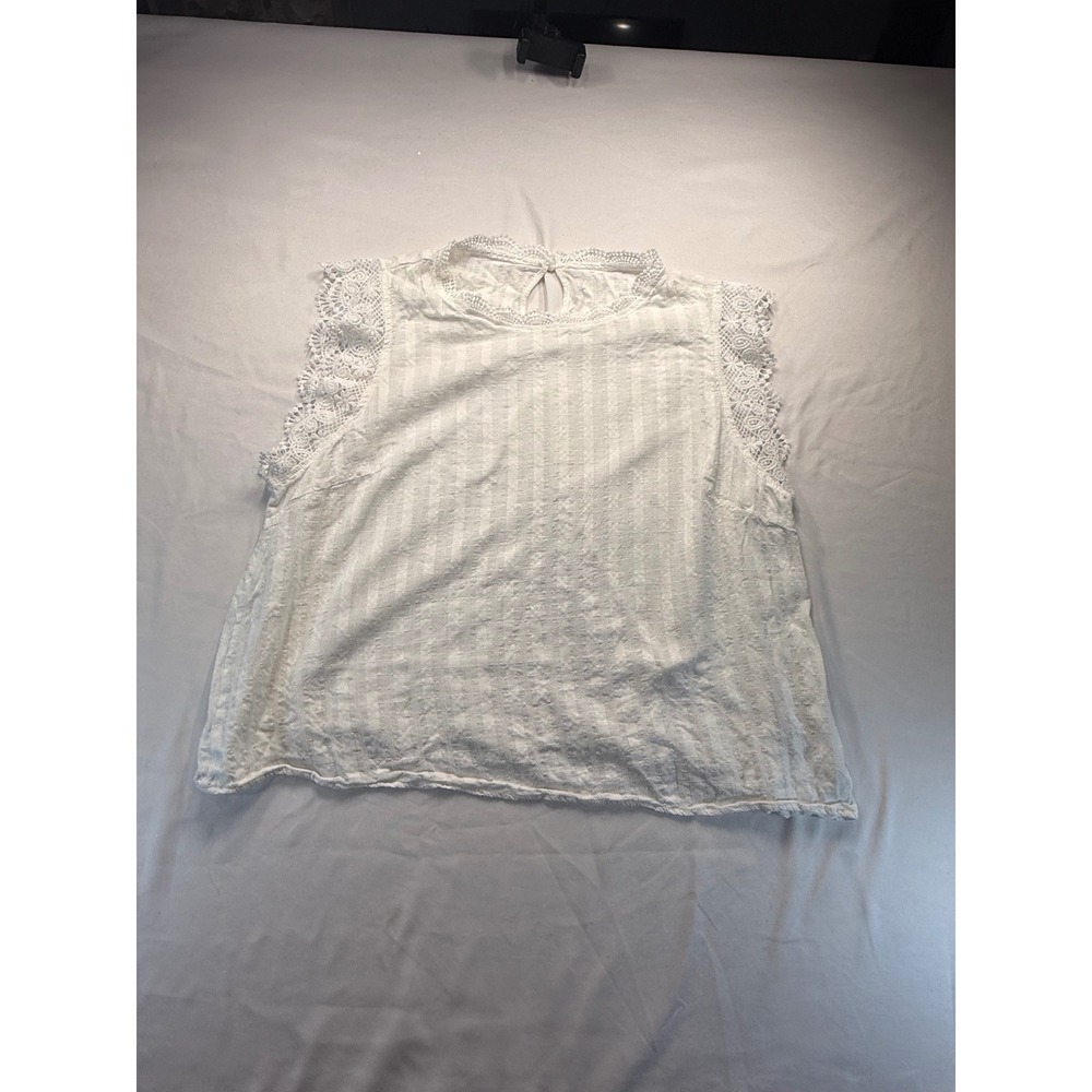 Shein Curve White Lace Trim Sleeveless Blouse Plaid Textured Top 4XL